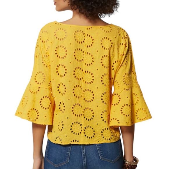 Soho Yellow Sunrise Orange Bell Sleeve Eyelet Blouse Large - Picture 3 of 7